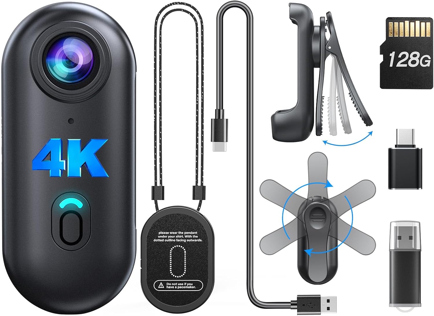Webcam Hd 1080P - BOBLOV W4 Mini Caméra Corporelle 1080P