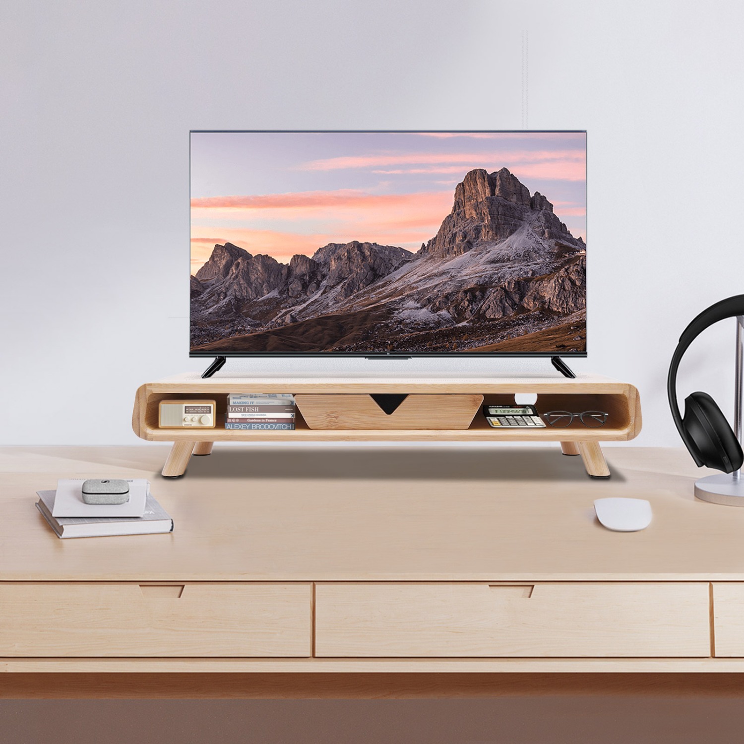 Monitor Riser Stand - Support d'écran en bambou, pas d'assemblage