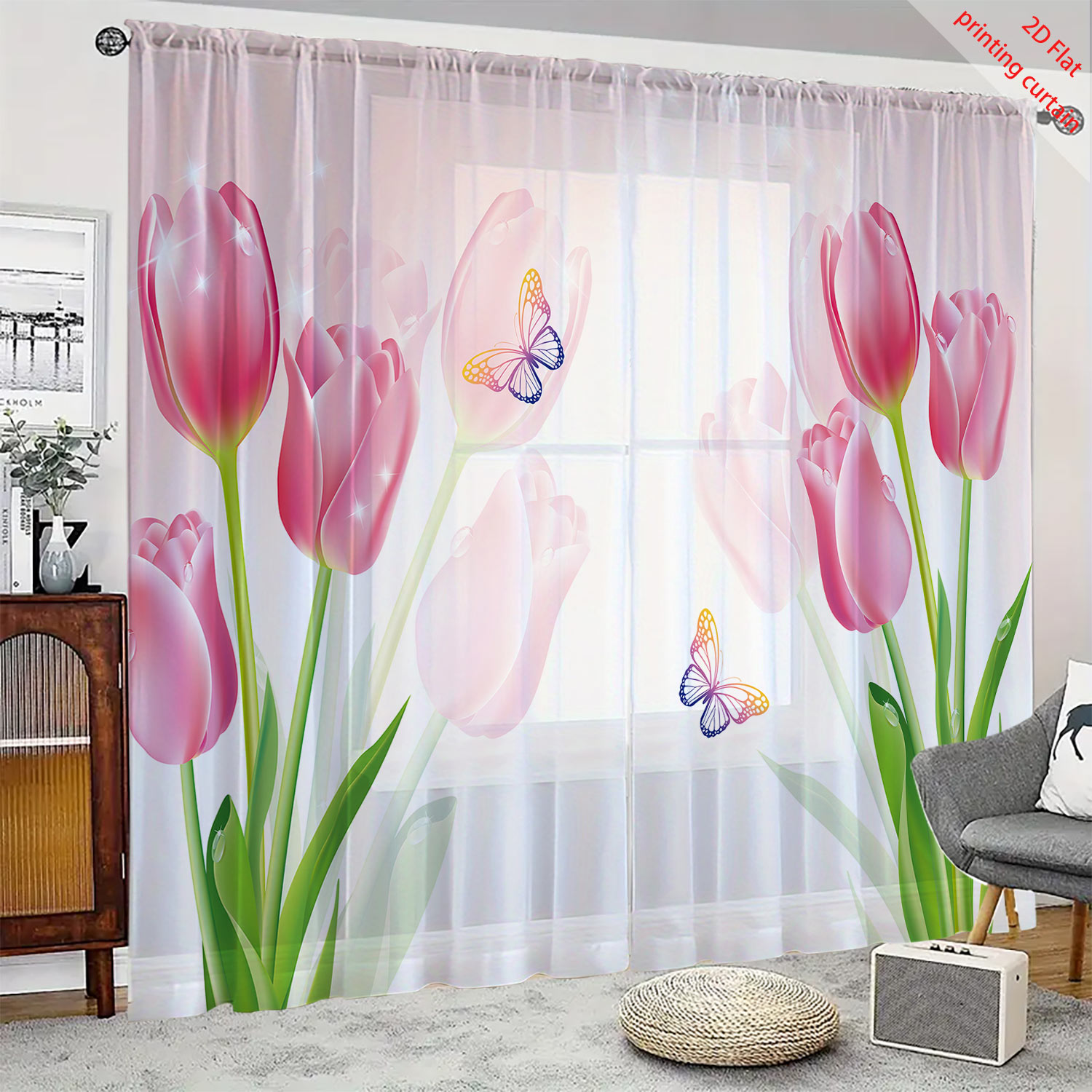 Home Office Windows - Rideau en gaze transparente à imprimé