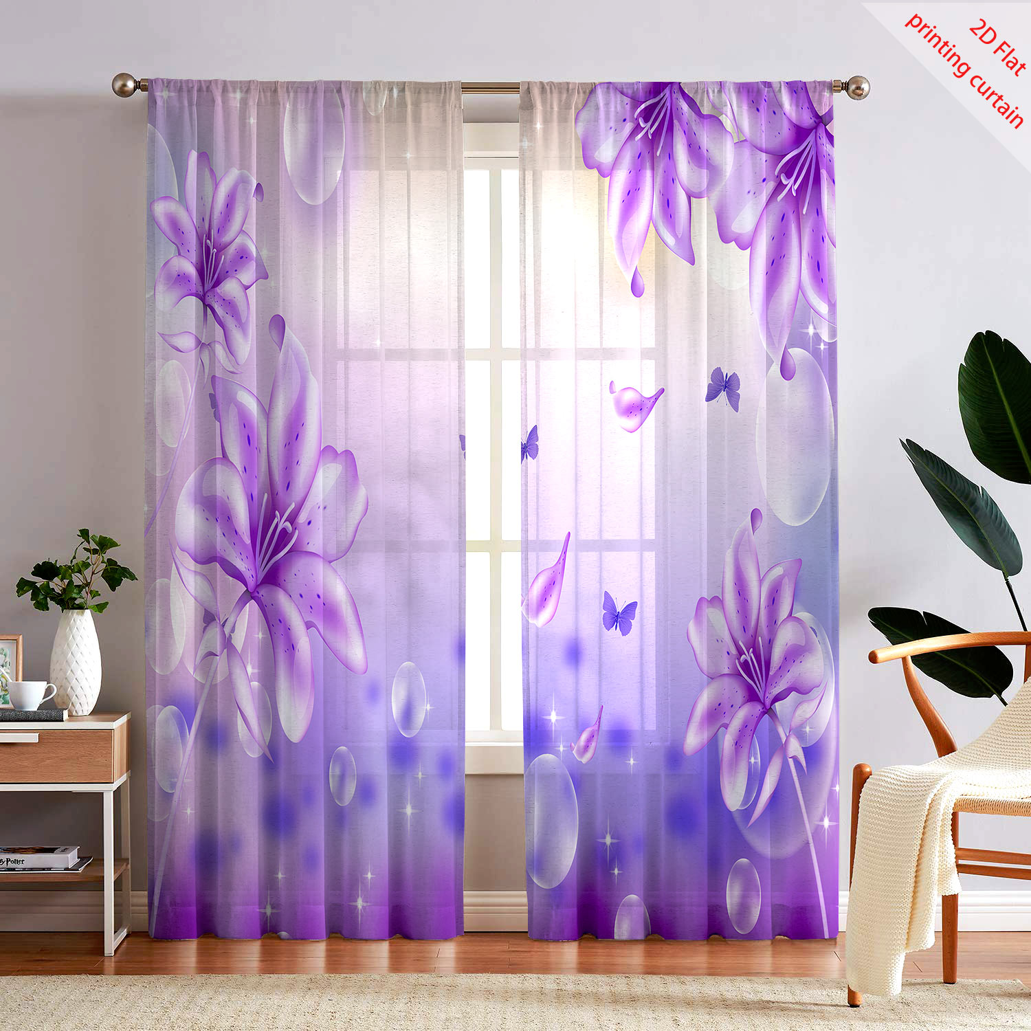 Home Office Windows - Rideau en voile transparent imprimé de