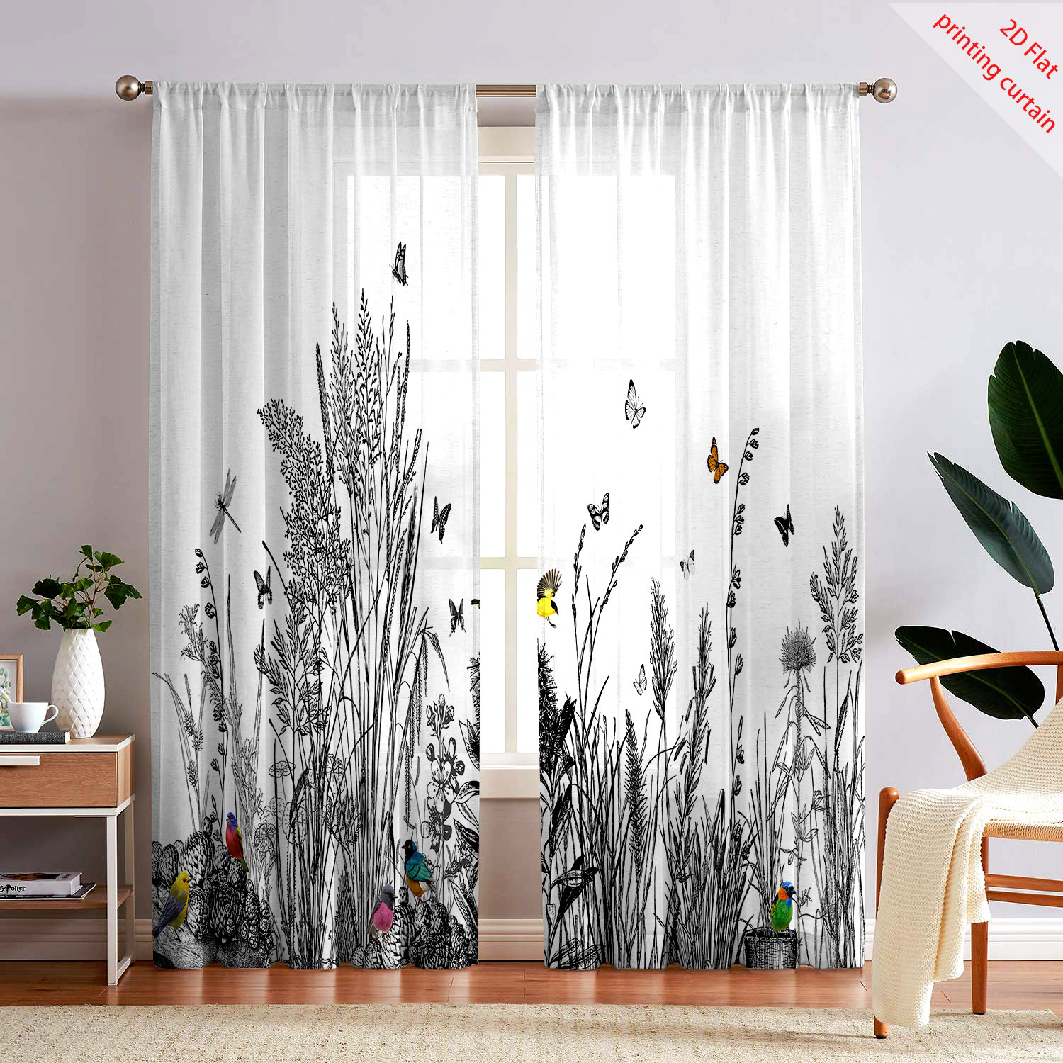 Home Office Windows - Rideau transparent imprimé végétal, film décoratif