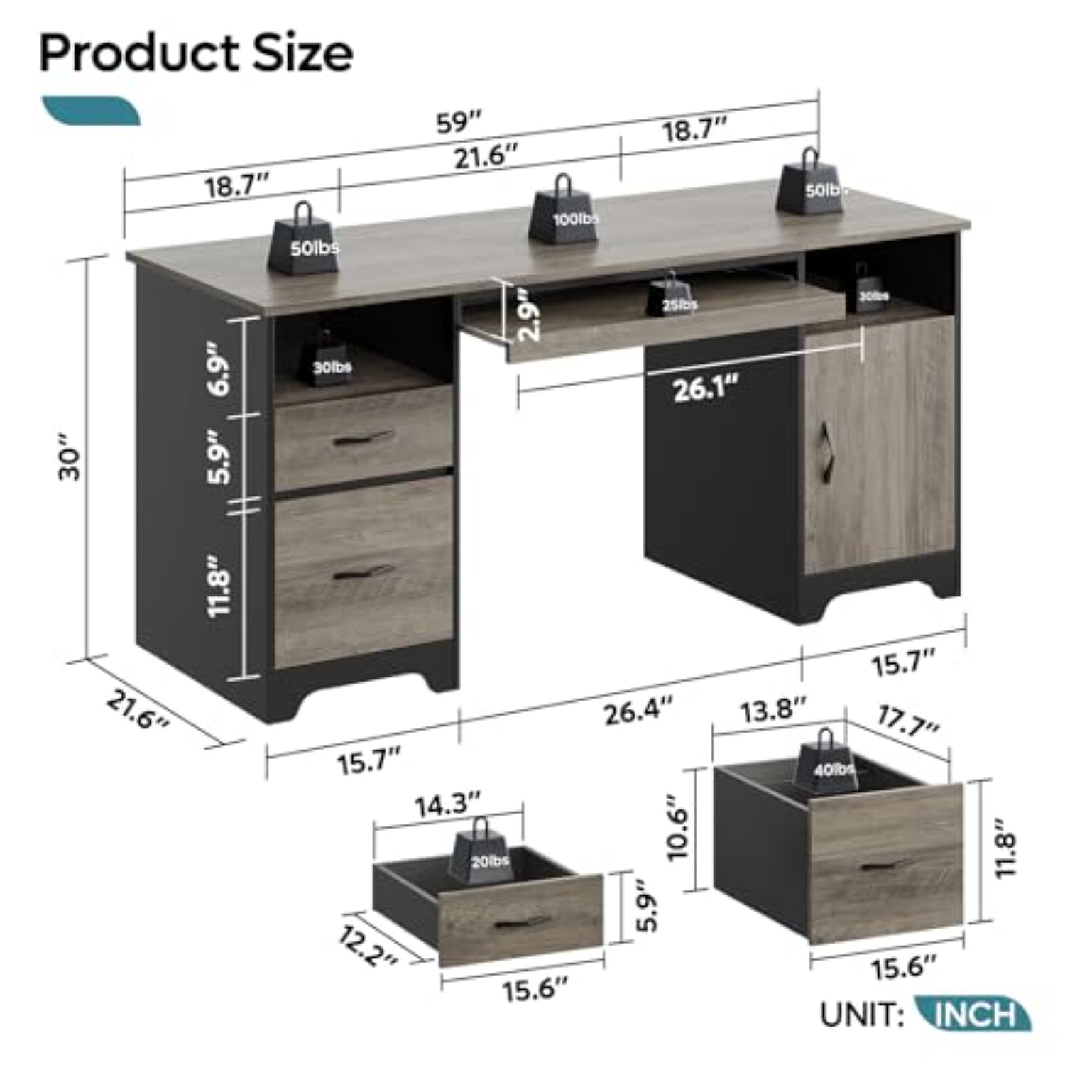 Bureau de direction de 59 pouc - Letter Tray Desk avis et prix